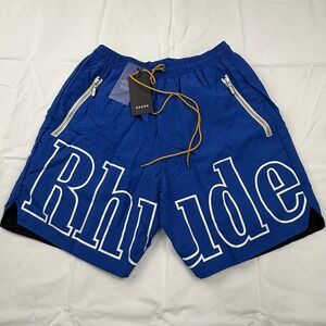 Rhude Royal Blue Logo Swim Shorts Mens XL Nylon Zipper Pockets New With Tags